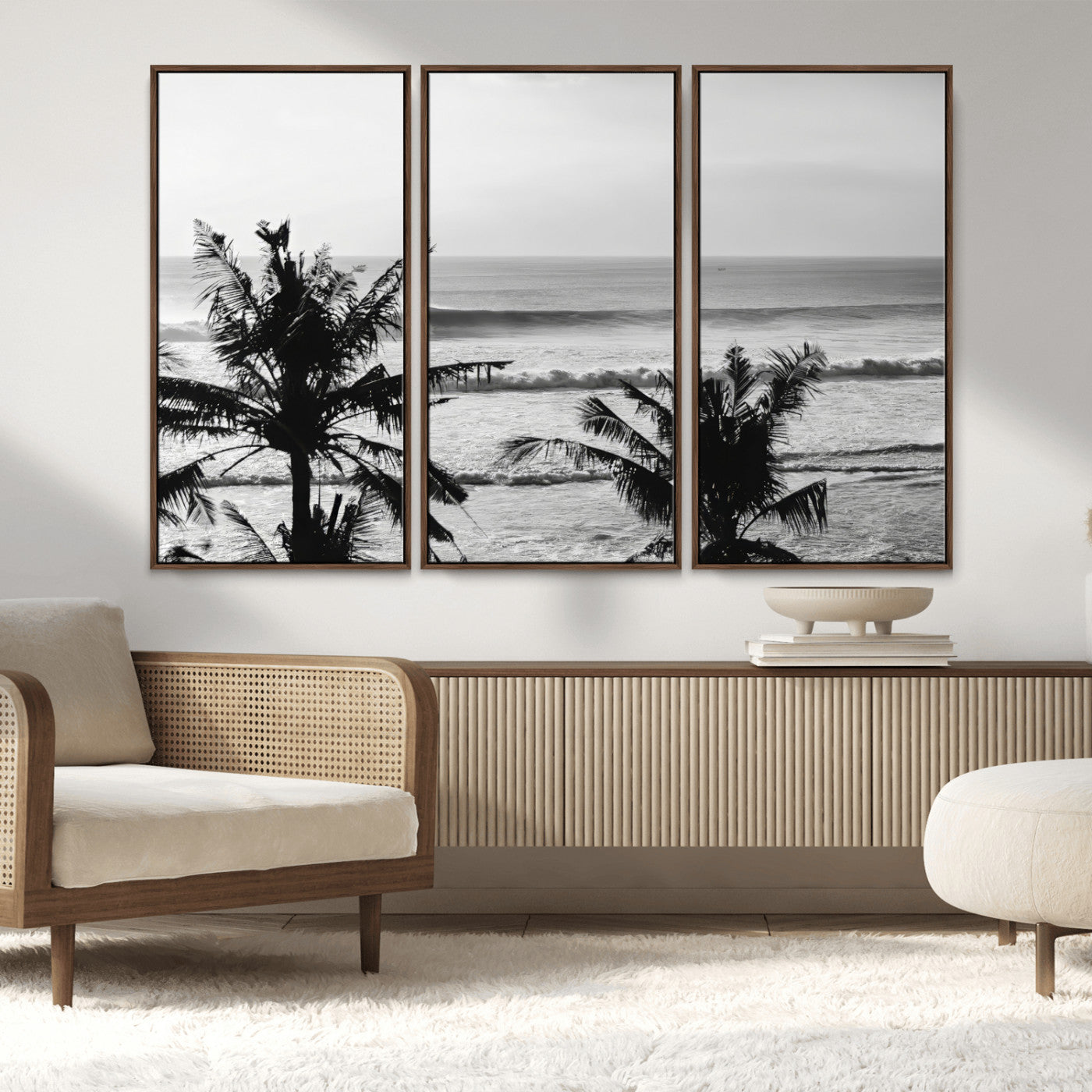 17508038-MGV-CV-36X24-Tropical Coastline Wall Art Canvas Print – Framed Palm Trees Scene with Ocean Waves Artwork for Home, Office