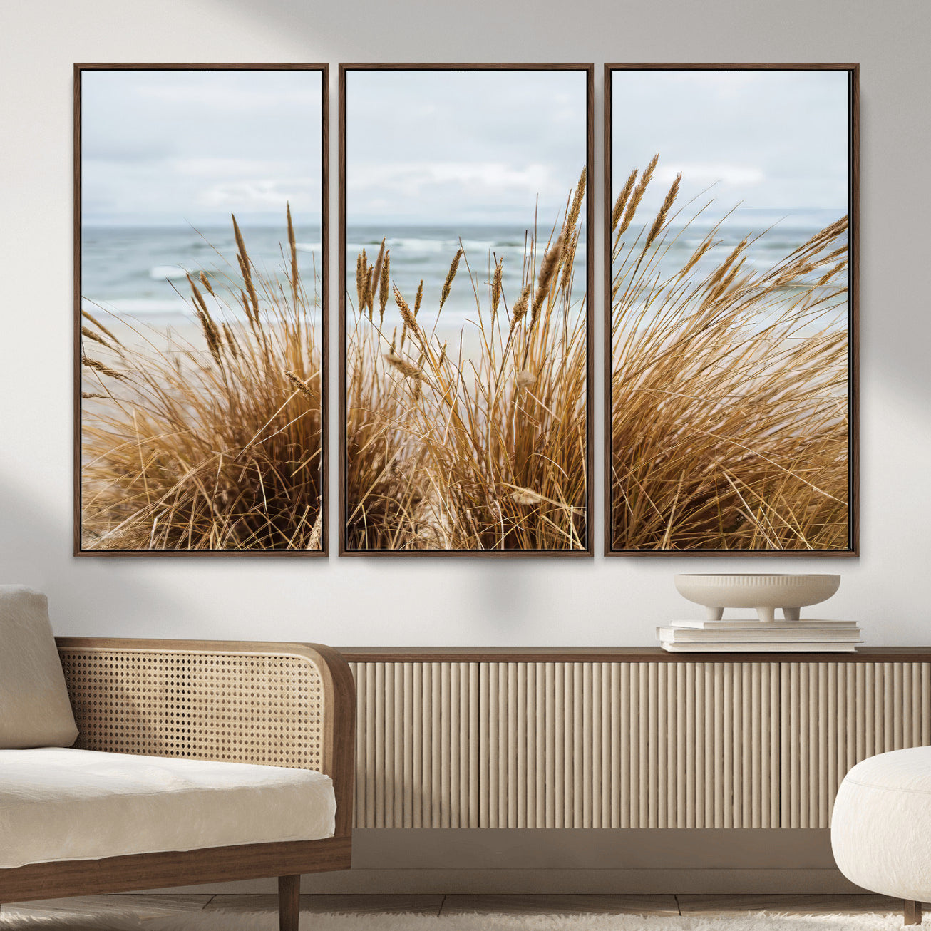 14270839-MGV-CV-36X24-Beach Grass Wall Art – Framed Coastal Dunes Canvas Artwork, Minimal Seaside Design, Modern Coastal Decor for Home, Office