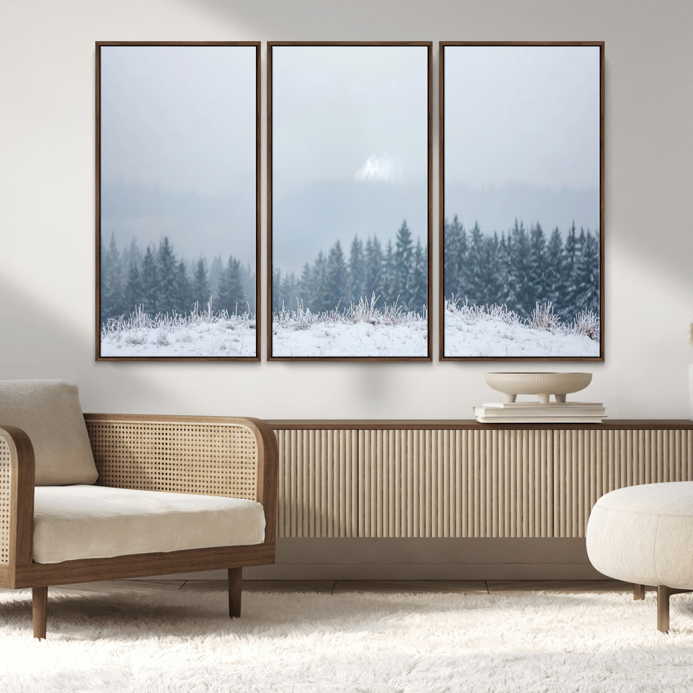 33033082-MGV-CV-36X24-Winter Forest Wall Art Canvas Print – Framed Snowy Landscape Art Picture Misty Tree Scene Artwork for Home Office