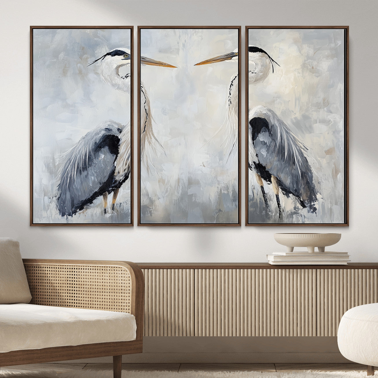 90806932-MGV-CV-36X24 - Heron Wall Art Wall Art Canvas Print, Framed Bird Canvas Decor Art Picture Print, Nature Inspired Perfect Coastal Minimalist Decor Artwork