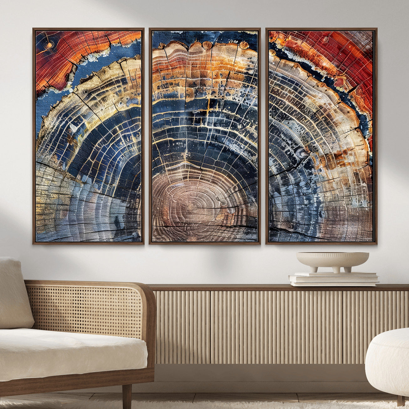 60292921-MGV-FC-48X32-3P - Vintage Tree Rings Wall Art Canvas Print – Framed Wood Art Picture Petrified Wood Artwork for Home, Office, Living Room