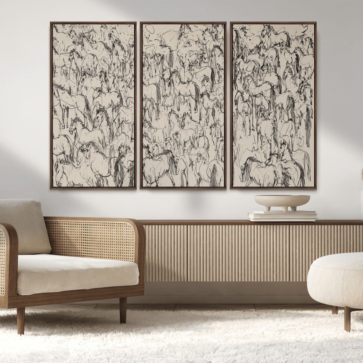 12358908-MGV-CV-36X24-Wild Horse Stampede Wall Art Canvas Print – Monochrome Running Horses Dynamic Motion Elegant Artwork for Home, Office