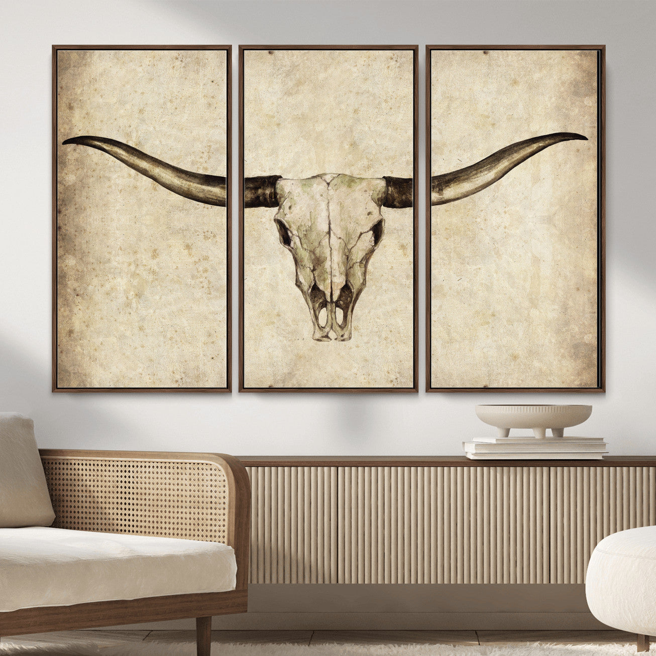 42788678-MGV-CV-36X24 - Longhorn Skull Wall Art Canvas Print – Rustic Western Artwork Print for Living Room Wall Decor
