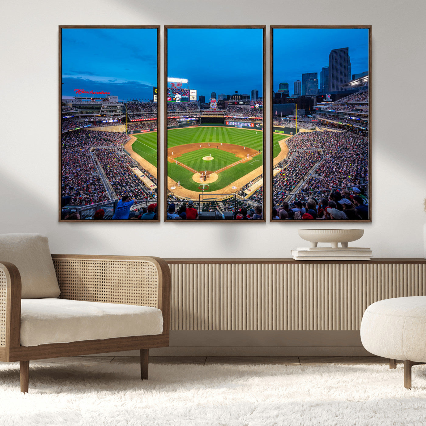 77273035-MGV-FC-48X32-3P_Walnut-Target Field Stadium Wall Art Canvas Print – Minnesota Twins Baseball Team Iconic Ballpark Scene for home, office