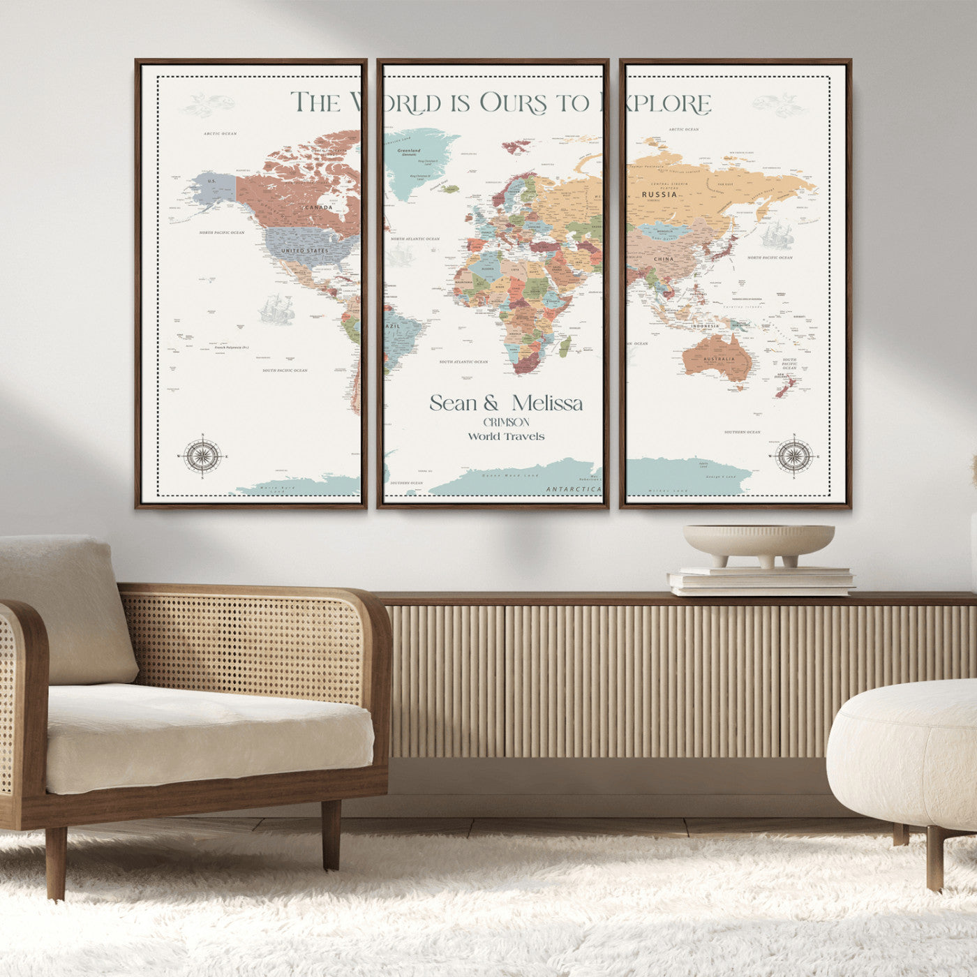 Rehber01-MGV-CV-36X24-Custom Push Pin World Map Wall Art Canvas Print – Personalized Travel Tracker with Pins Framed Large for home, office