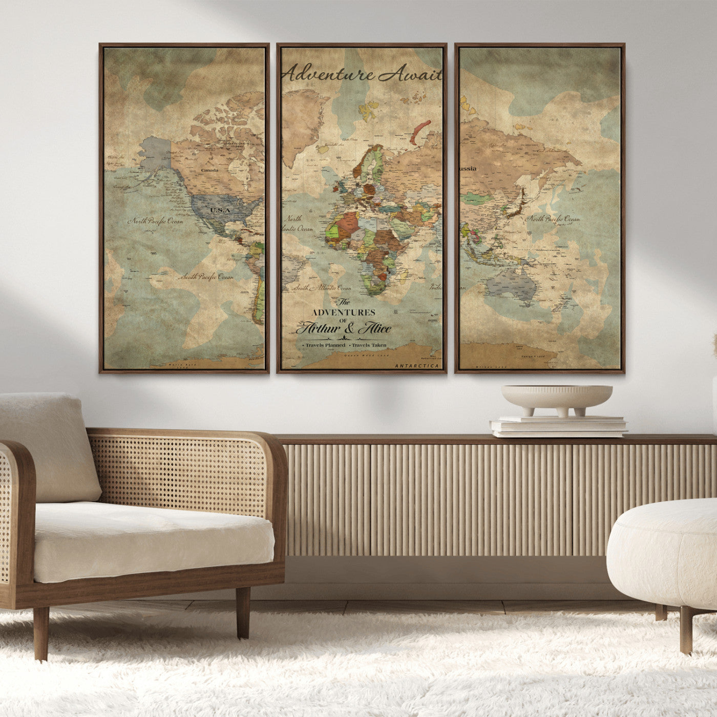 Rehber01-MGV-CV-36X24-Personalized Vintage World Map Canvas Print – Custom Push Pin Travel Map Antique Style Gift for Couples Travelers for Home Office