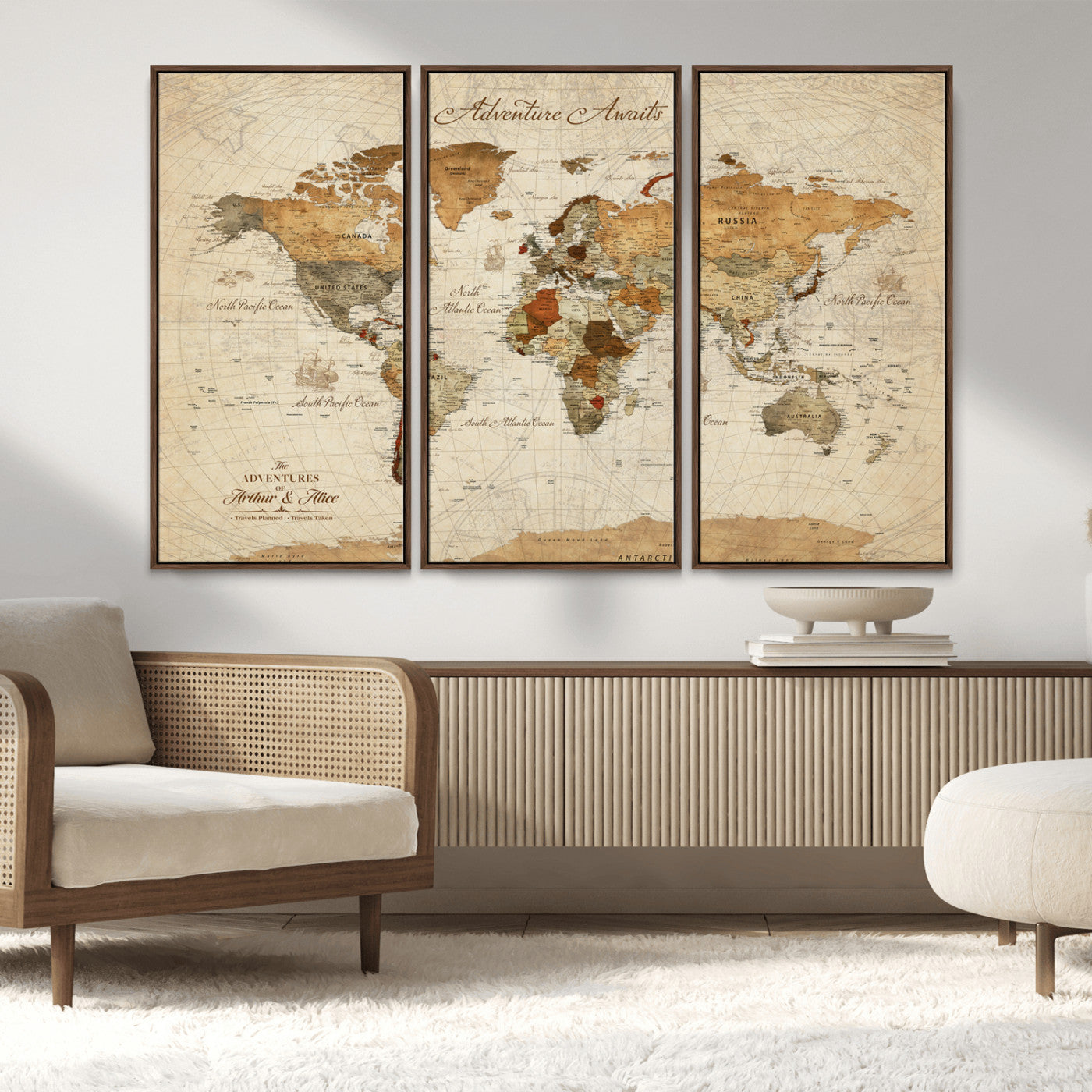 Rehber01-MGV-CV-36X24-Customizable Framed World Map Canvas Print – Personalized Push Pin Travel Map Gift for Couples Explorers for Home, Office