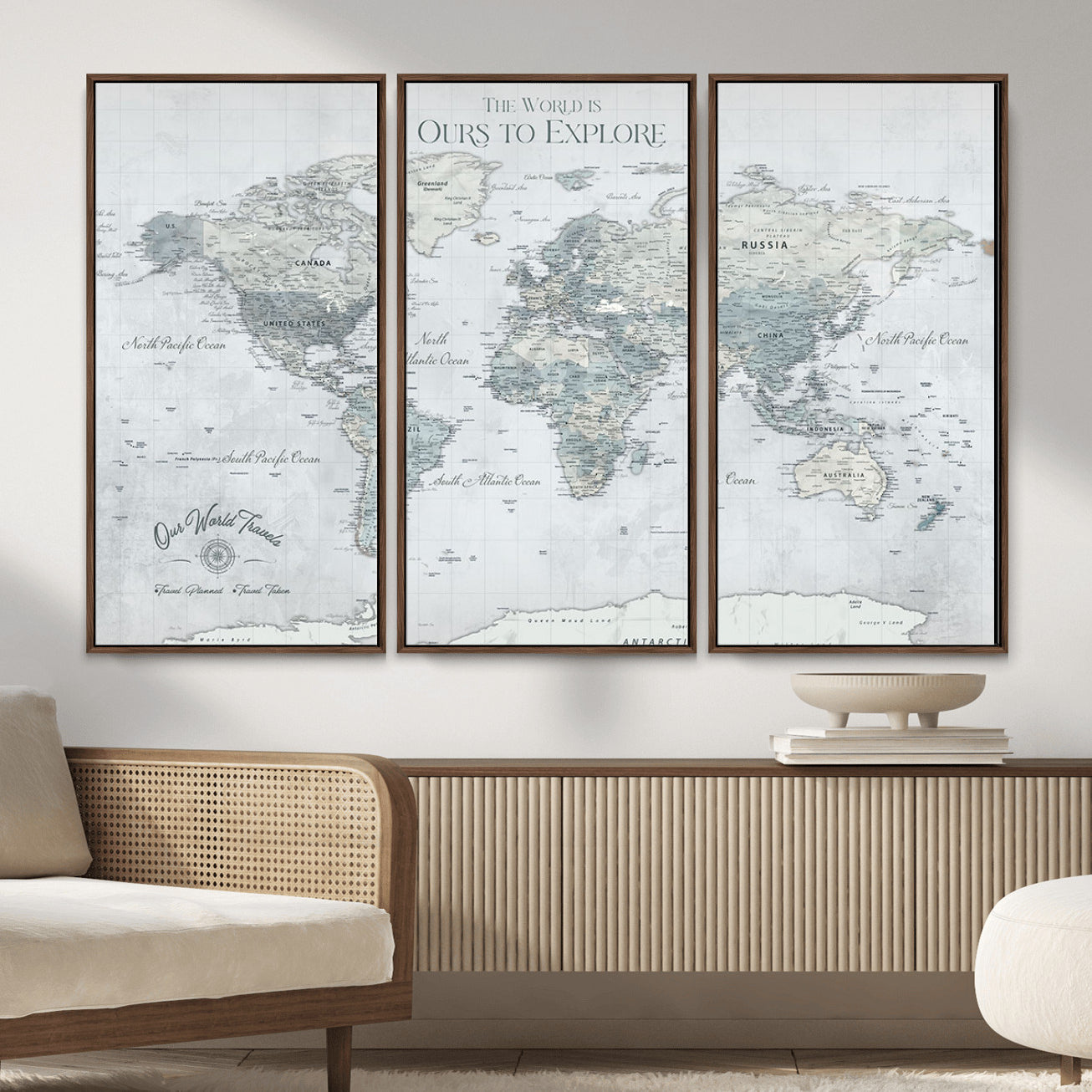 73654056-MGV-FC-48X32-3P - Personalized Push Pin World Map Canvas Print – Custom Framed Travel Tracker Artwork for Couples or Home Decor