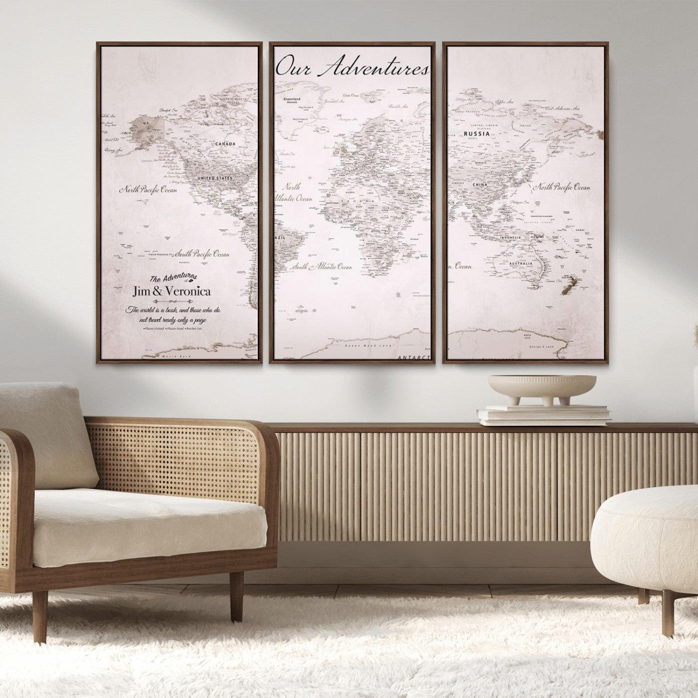 -Customize Push Pin World Map Wall Art Canvas Print – Personalized Travel Map with Foam Pins Framed for home, office