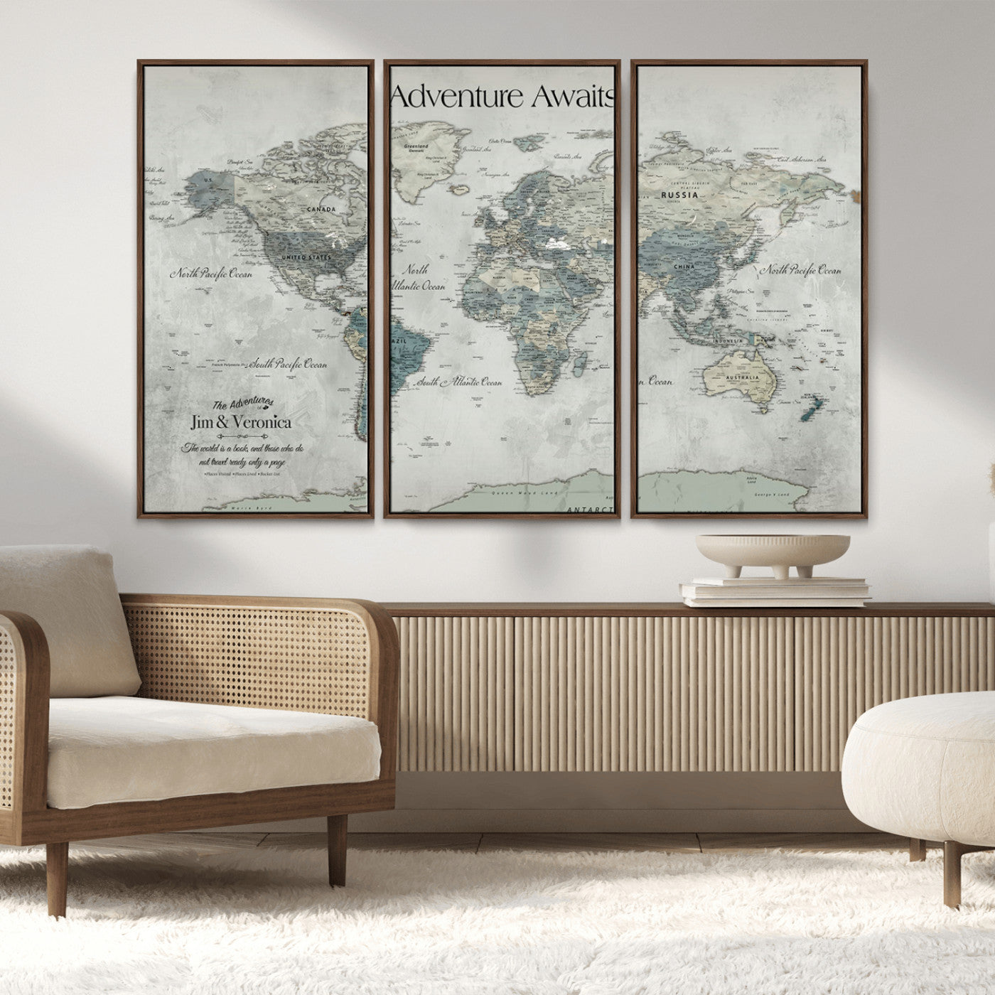 -Personalized Push Pin World Map Canvas Print – Custom Adventure Travel Map Framed Wall Art Gift for home, office