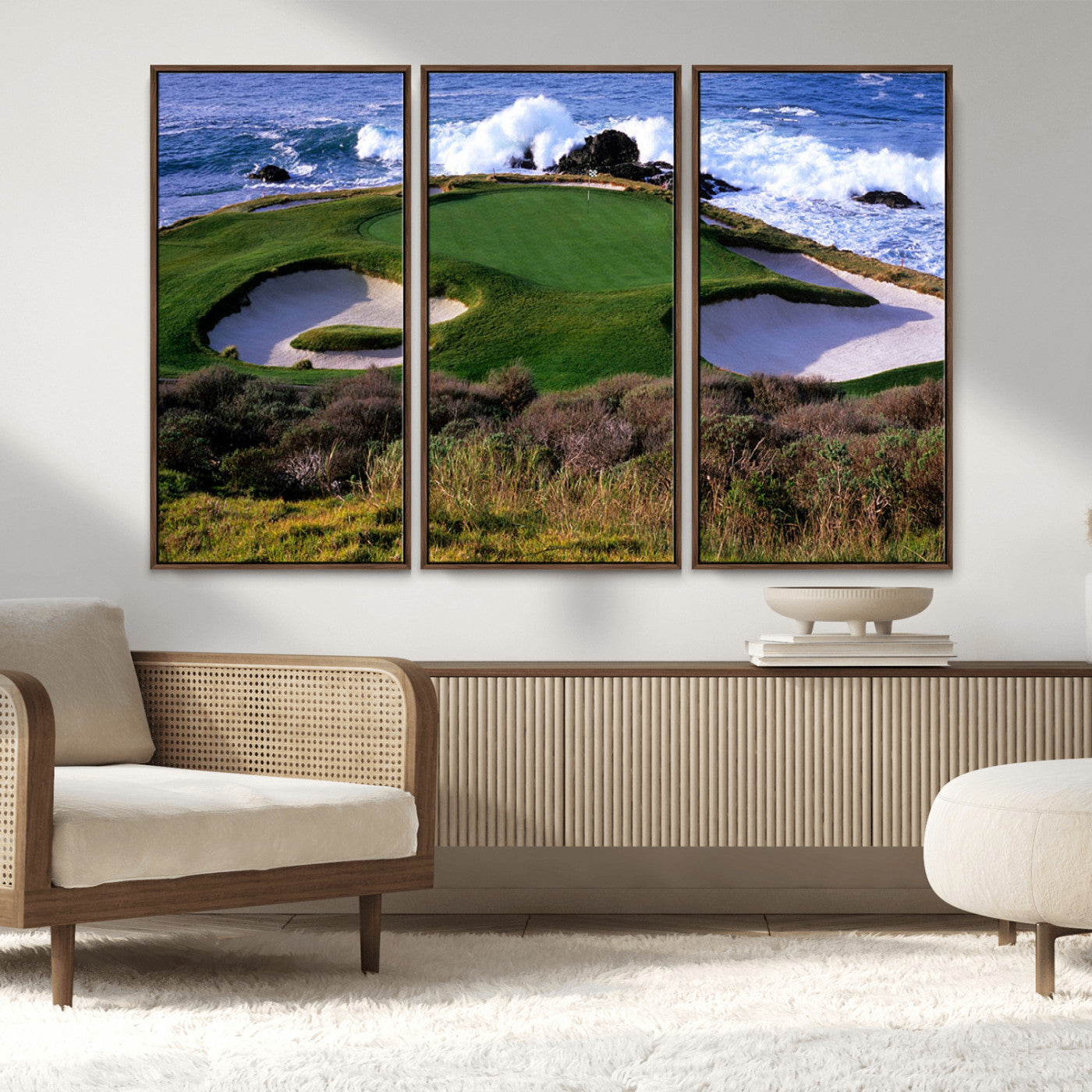 22776914-MGV-CV-36X24-Ocean Cliff Golf Green Canvas Print – Framed Majestic Coastal Scene with Lush Green Artwork for Home, Office