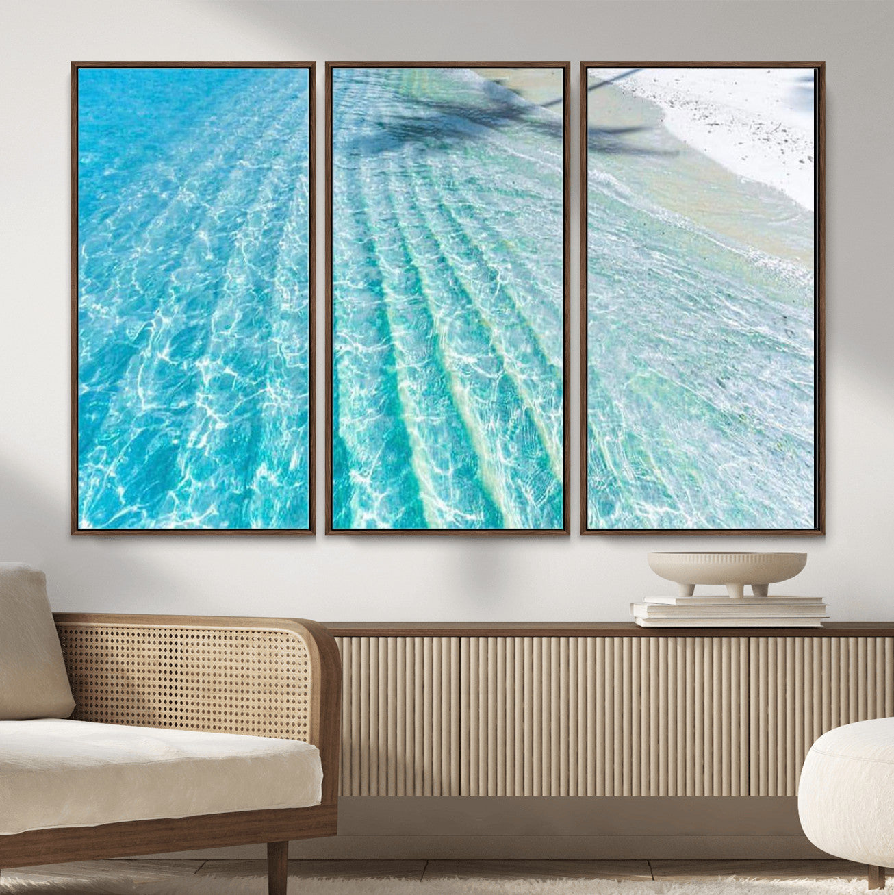 46233906-MGV-CV-36X24 - Serene Clear Blue Ocean Water Canvas Wall Art – Soft White Sand Shore Coastal Print for Home Decor, Relaxation, and Tranquil Vibes