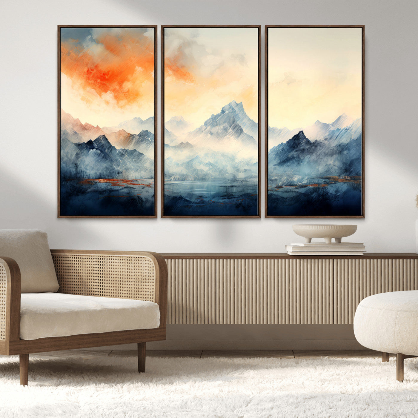 WRM1005-MGV-FC-48X32-3P_Walnut-Warm Clouds Abstract Mountain Wall Art Canvas Print