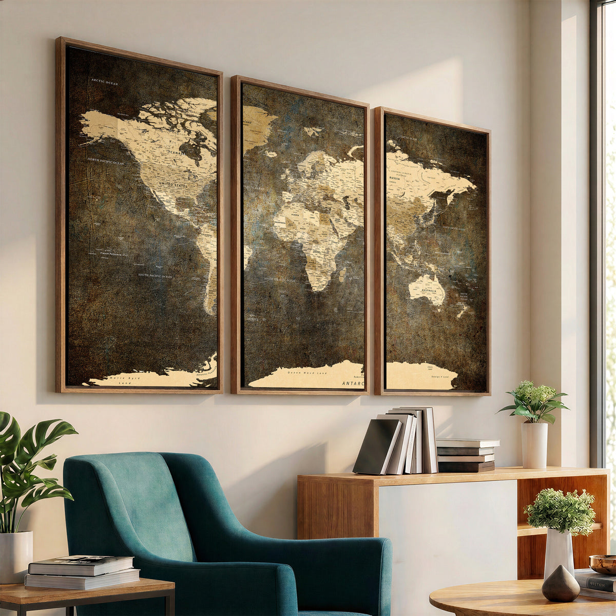 89742472-MGV-CV-36X24 - Large Framed Vintage World Map Wall Art Print for Home Wall