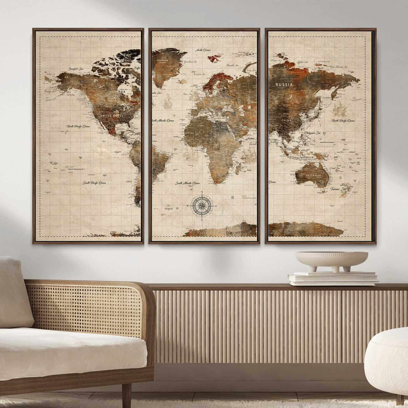 23610090-MGV-CV-36X24 - World Map Wall Art Canvas Print, Modern Decorative Framed Map Artwork Prints for Living Room, Office, Bedroom Wall Decor