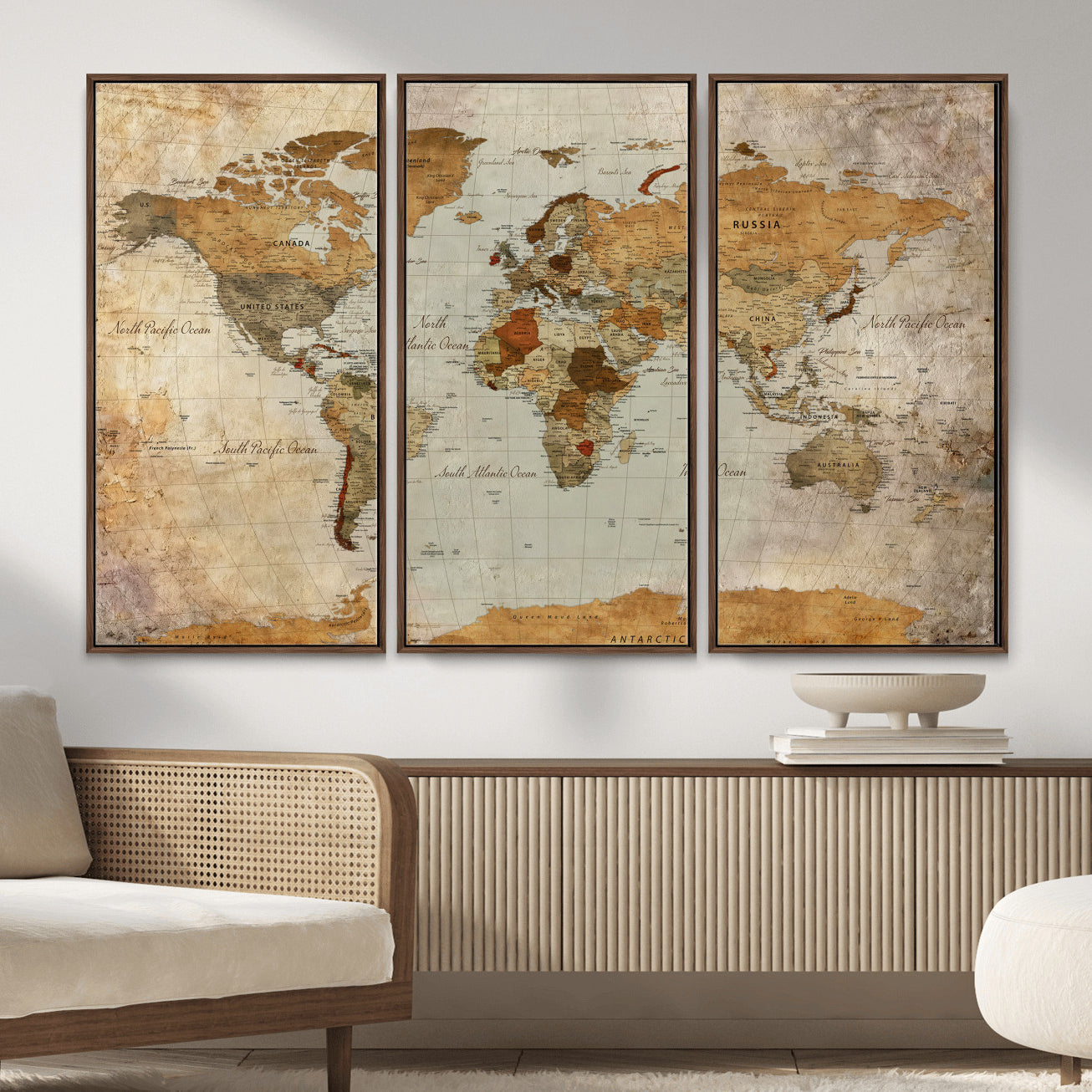 74176056-MGV-CV-36X24 - World Map Wall Art Canvas Print, Modern Decorative Framed Map Artwork Prints for Living Room, Office, Bedroom Wall Decor