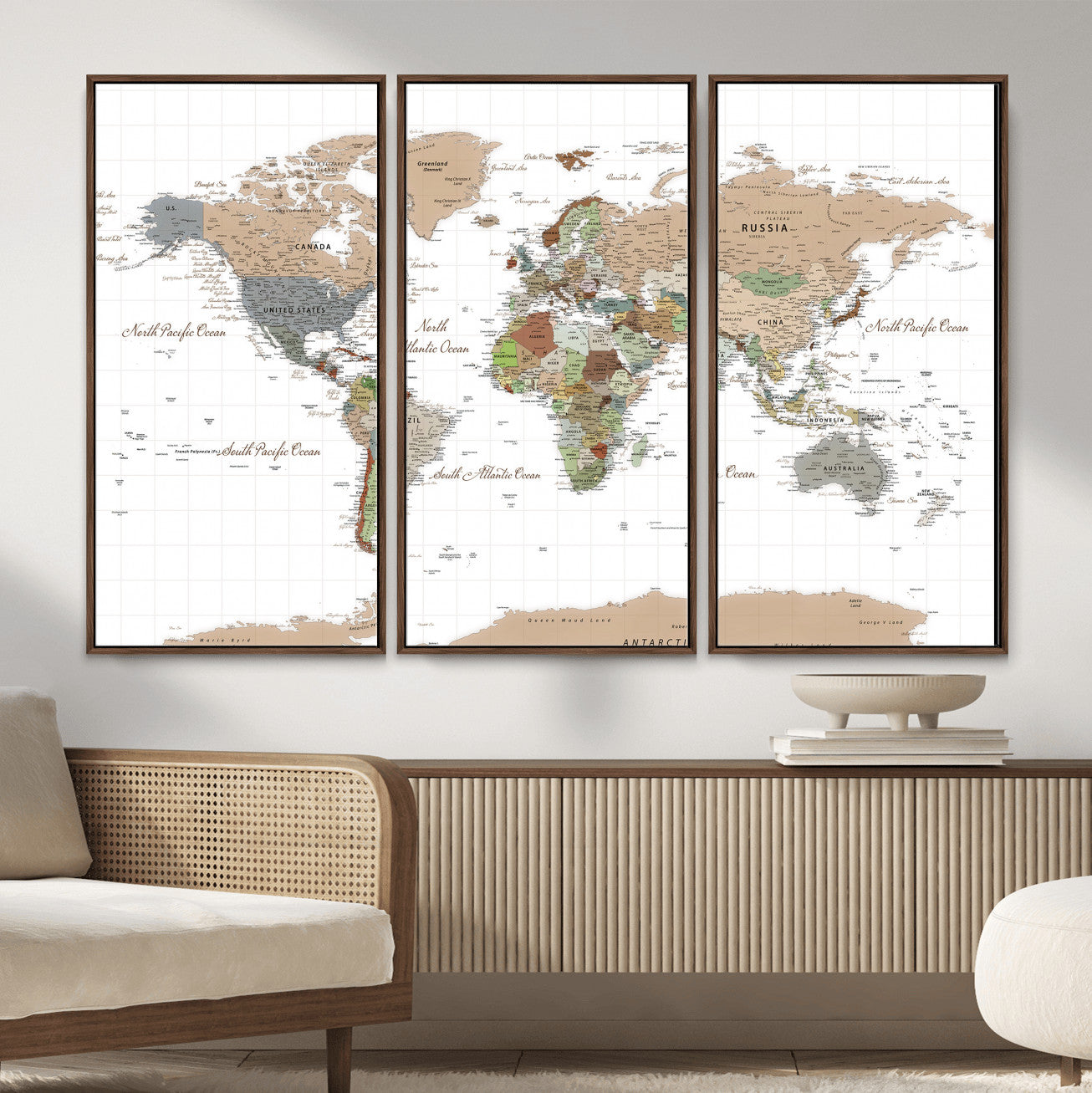 91286788-MGV-CV-36X24 - World Map Wall Art Canvas Print, Modern Decorative Framed Map Artwork Prints for Living Room, Office, Bedroom Wall Decor