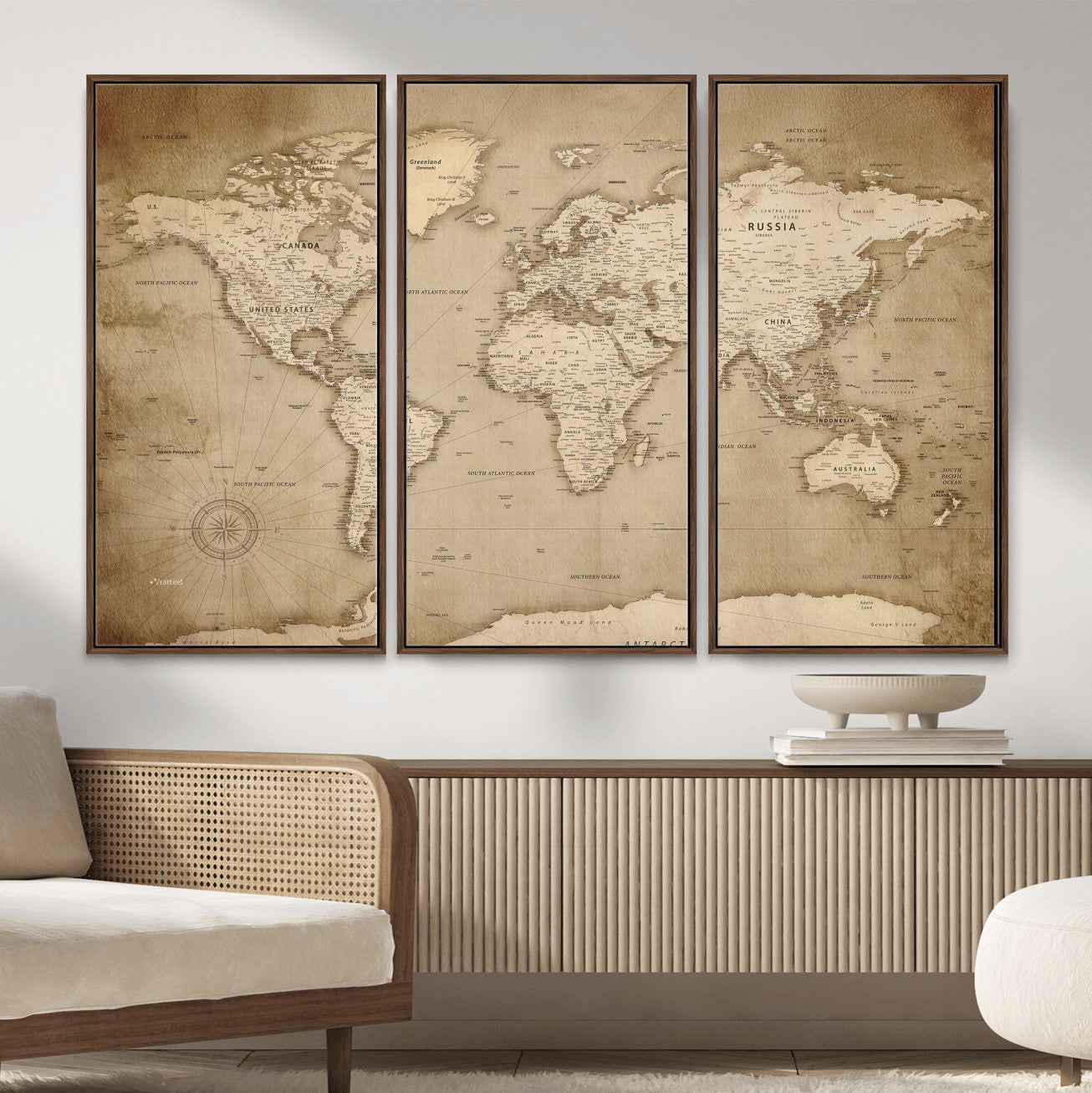 34795134-MGV-CV-36X24 - World Map Wall Art Canvas Print, Modern Decorative Framed Map Artwork Prints for Living Room, Office, Bedroom Wall Decor