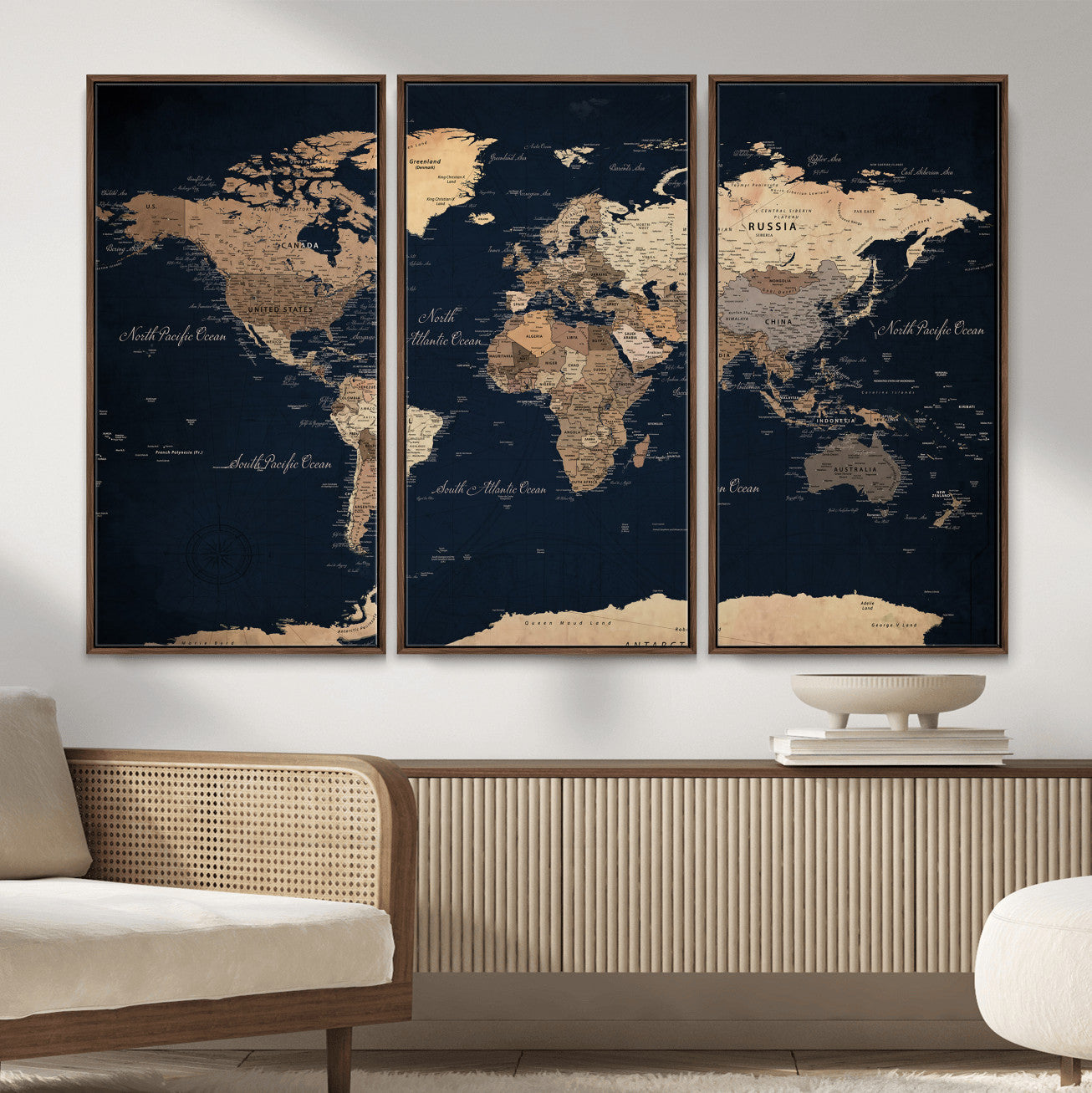53971530-MGV-CV-36X24 - World Map Wall Art Canvas Print, Modern Decorative Framed Map Artwork Prints for Living Room, Office, Bedroom Wall Decor