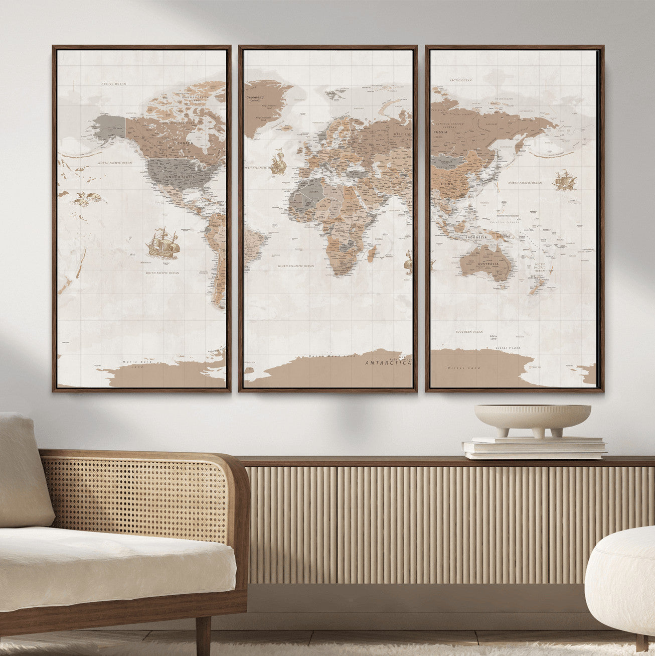 85057279-MGV-CV-36X24 - World Map Wall Art Canvas Print, Modern Decorative Framed Map Artwork Prints for Living Room, Office, Bedroom Wall Decor