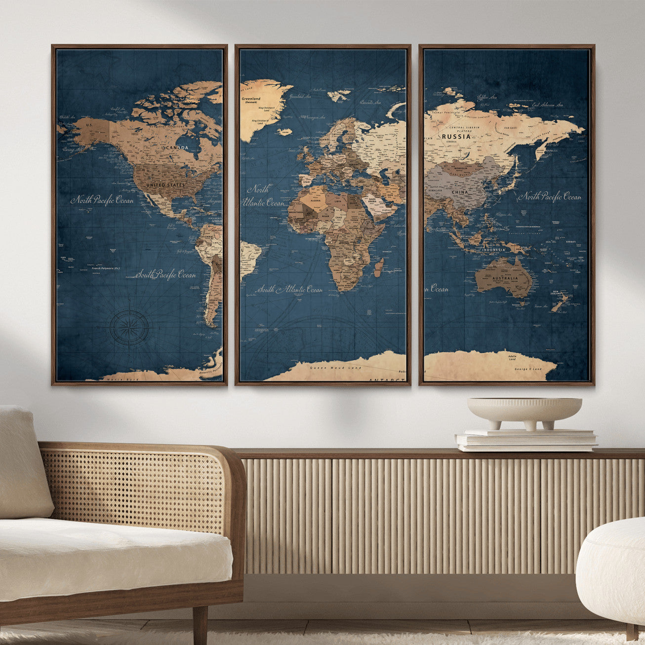 69886352-MGV-CV-36X24 - World Map Wall Art Canvas Print, Modern Decorative Framed Map Artwork Prints for Living Room, Office, Bedroom Wall Decor
