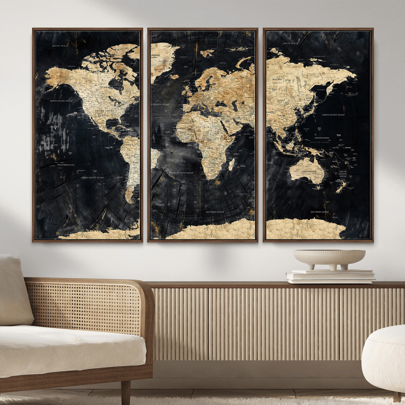 45535041-MGV-CV-36X24 - World Map Wall Art Canvas Print, Modern Decorative Framed Map Artwork Prints for Living Room, Office, Bedroom Wall Decor