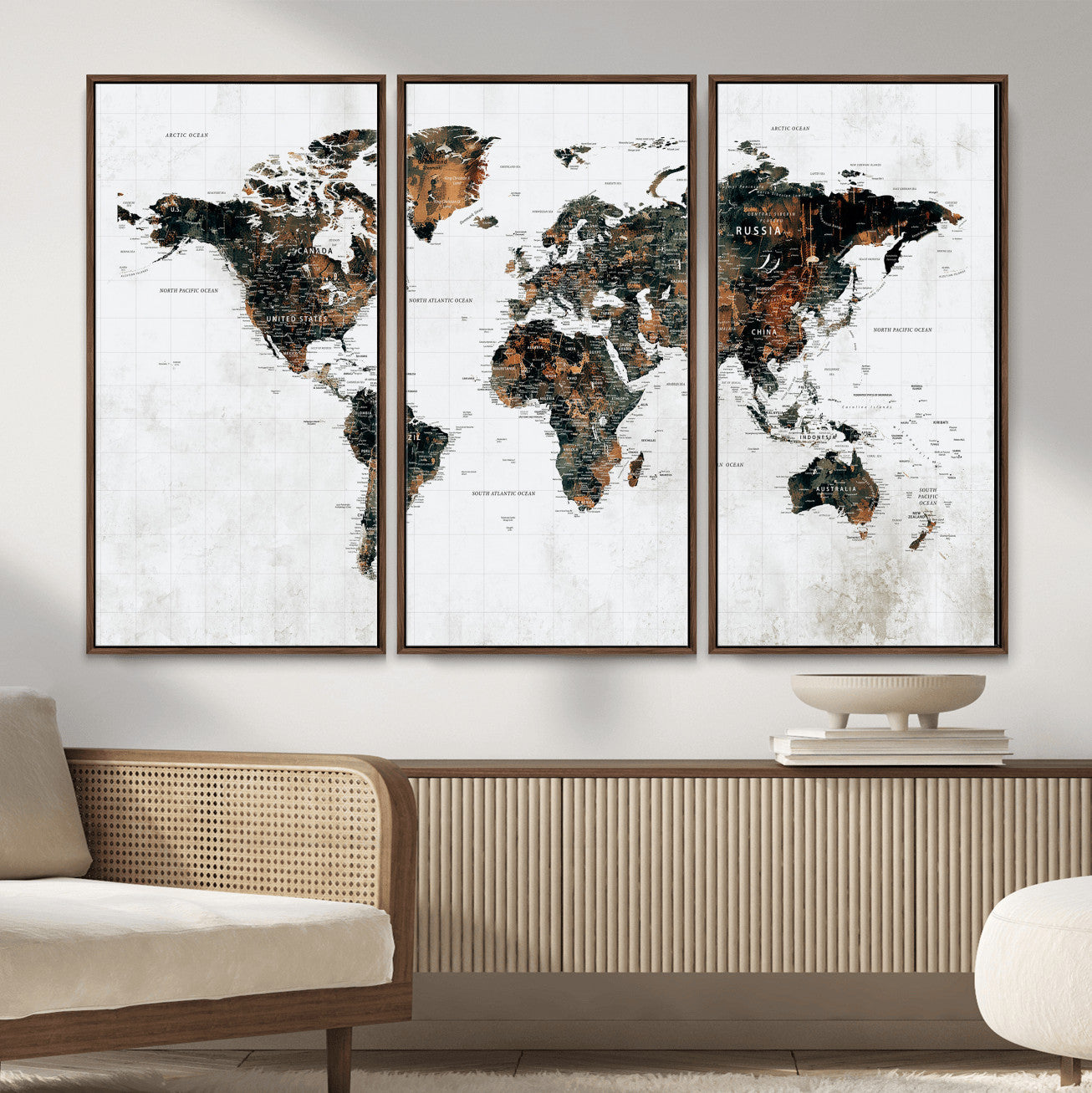 60008766-MGV-CV-36X24 - World Map Wall Art Canvas Print, Modern Decorative Framed Map Artwork Prints for Living Room, Office, Bedroom Wall Decor