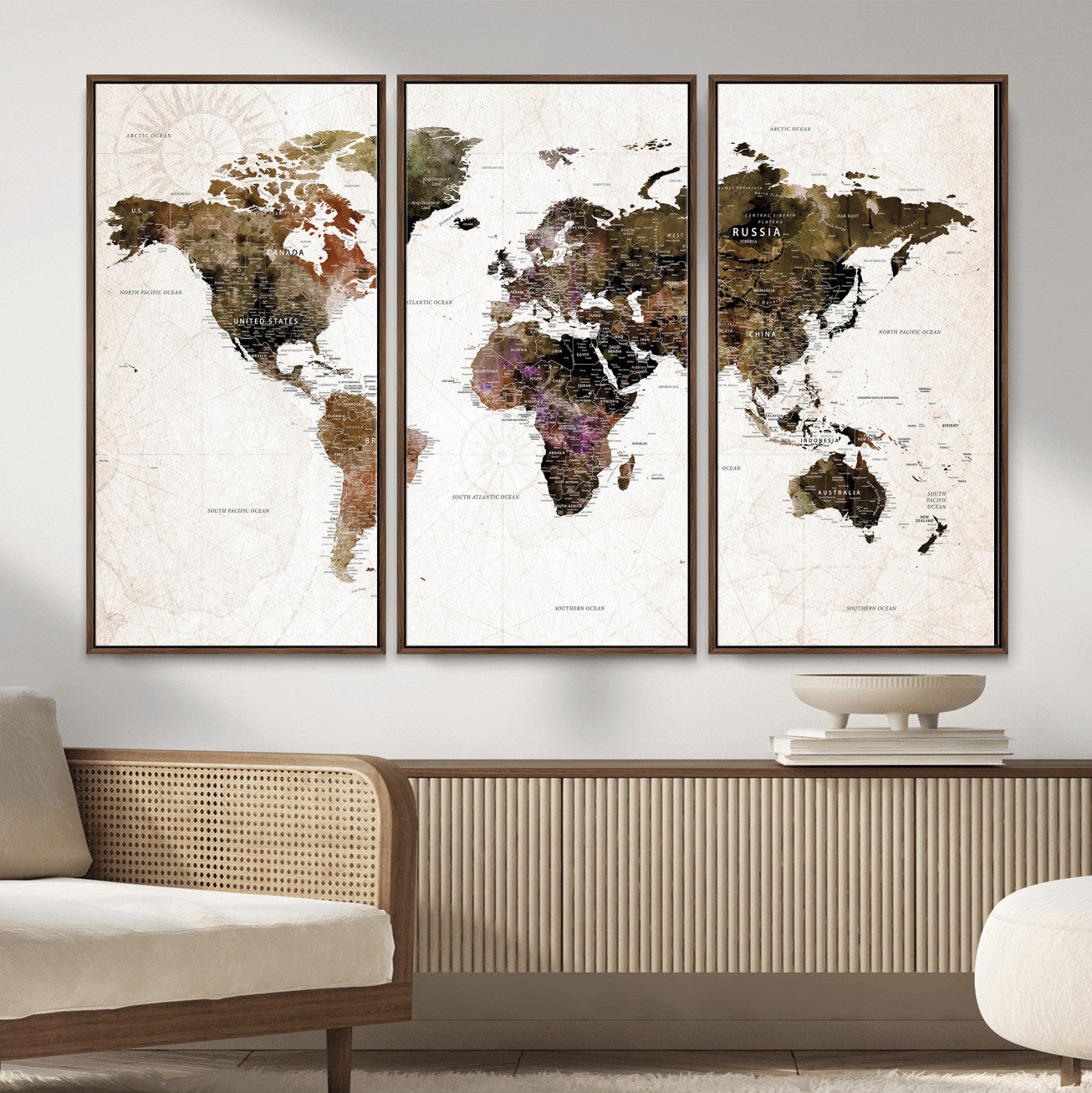 77651968-MGV-CV-36X24 - World Map Wall Art Canvas Print, Modern Decorative Framed Map Artwork Prints for Living Room, Office, Bedroom Wall Decor
