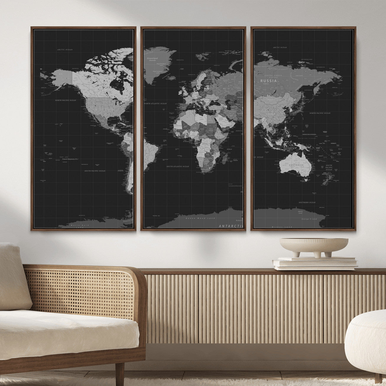 46160121-MGV-CV-36X24 - World Map Wall Art Canvas Print, Modern Decorative Framed Map Artwork Prints for Living Room, Office, Bedroom Wall Decor