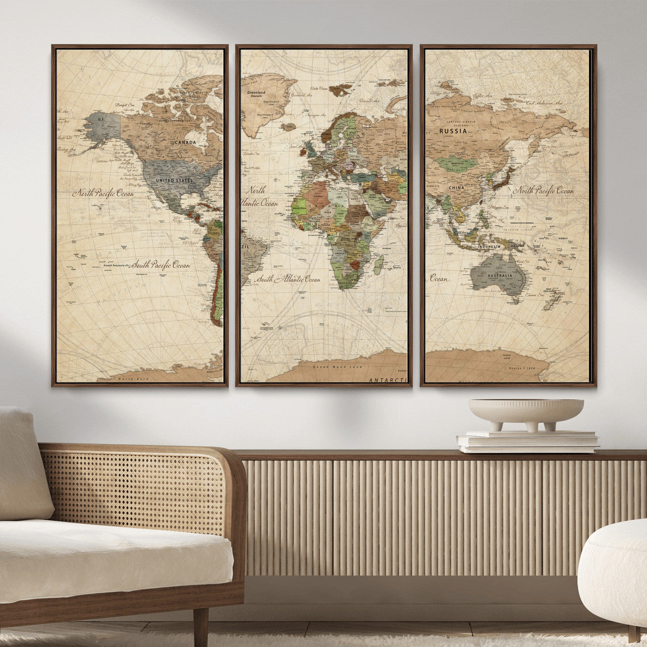 36735609-MGV-CV-36X24 - World Map Wall Art Canvas Print, Modern Decorative Framed Map Artwork Prints for Living Room, Office, Bedroom Wall Decor