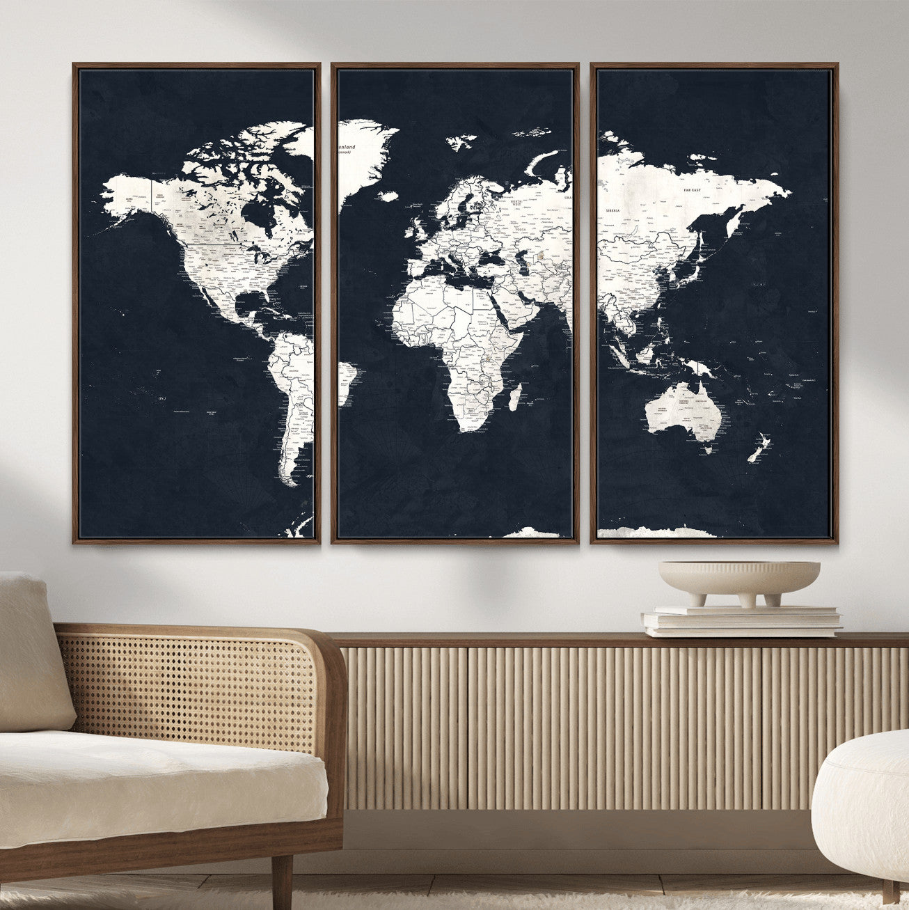 11963807-MGV-CV-36X24 - World Map Wall Art Canvas Print, Modern Decorative Framed Map Artwork Prints for Living Room, Office, Bedroom Wall Decor