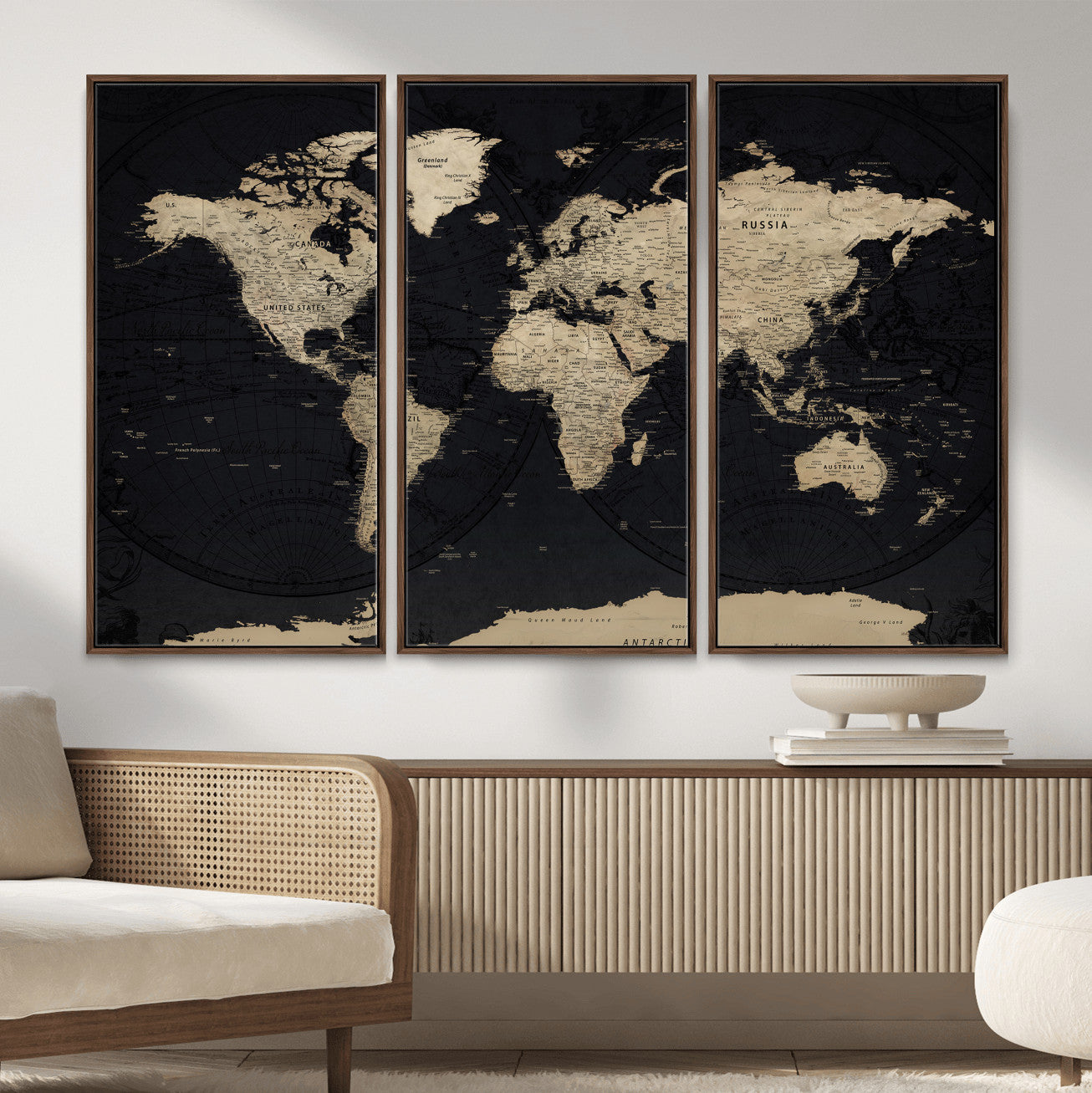 61835687-MGV-CV-36X24 - World Map Wall Art Canvas Print, Modern Decorative Framed Map Artwork Prints for Living Room, Office, Bedroom Wall Decor