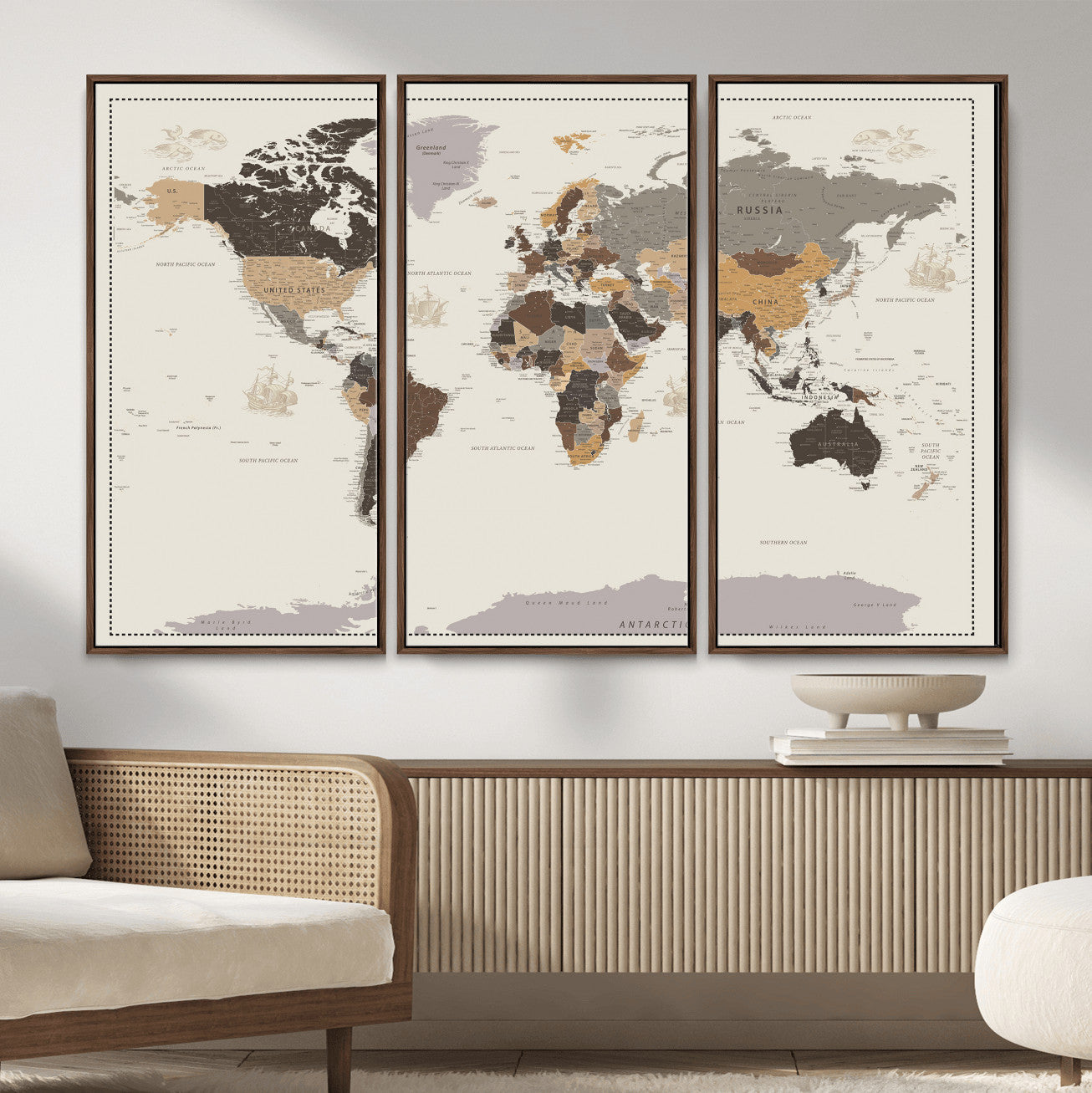 58777746-MGV-CV-36X24 - World Map Wall Art Canvas Print, Modern Decorative Framed Map Artwork Prints for Living Room, Office, Bedroom Wall Decor