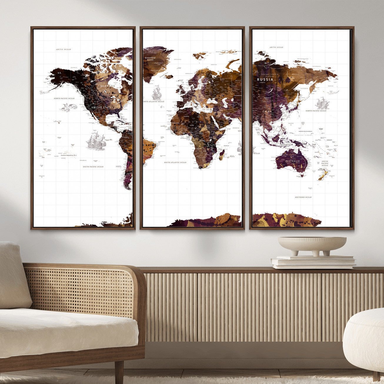 34792695-MGV-CV-36X24 - World Map Wall Art Canvas Print, Modern Decorative Framed Map Artwork Prints for Living Room, Office, Bedroom Wall Decor