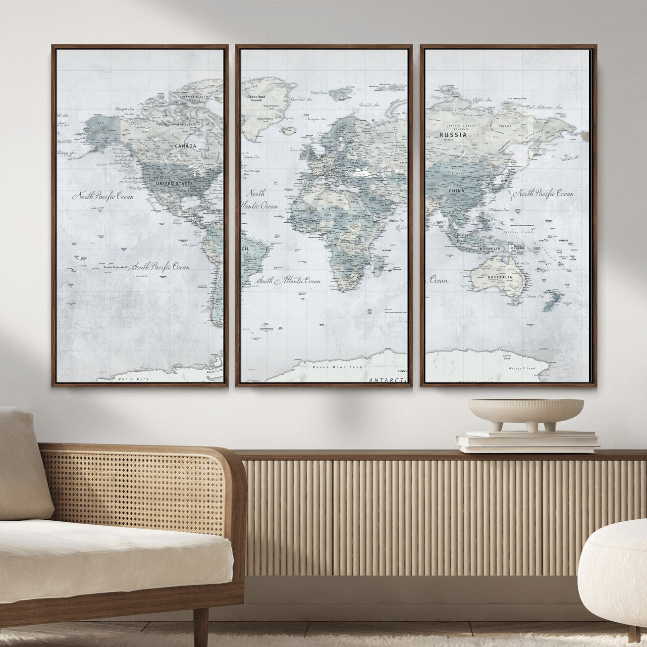 71091917-MGV-CV-36X24 - World Map Wall Art Canvas Print, Modern Decorative Framed Map Artwork Prints for Living Room, Office, Bedroom Wall Decor