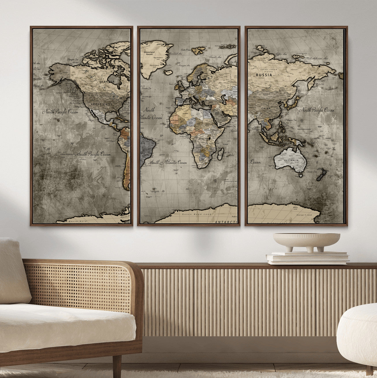 85218700-MGV-CV-36X24 - World Map Wall Art Canvas Print, Modern Decorative Framed Map Artwork Prints for Living Room, Office, Bedroom Wall Decor