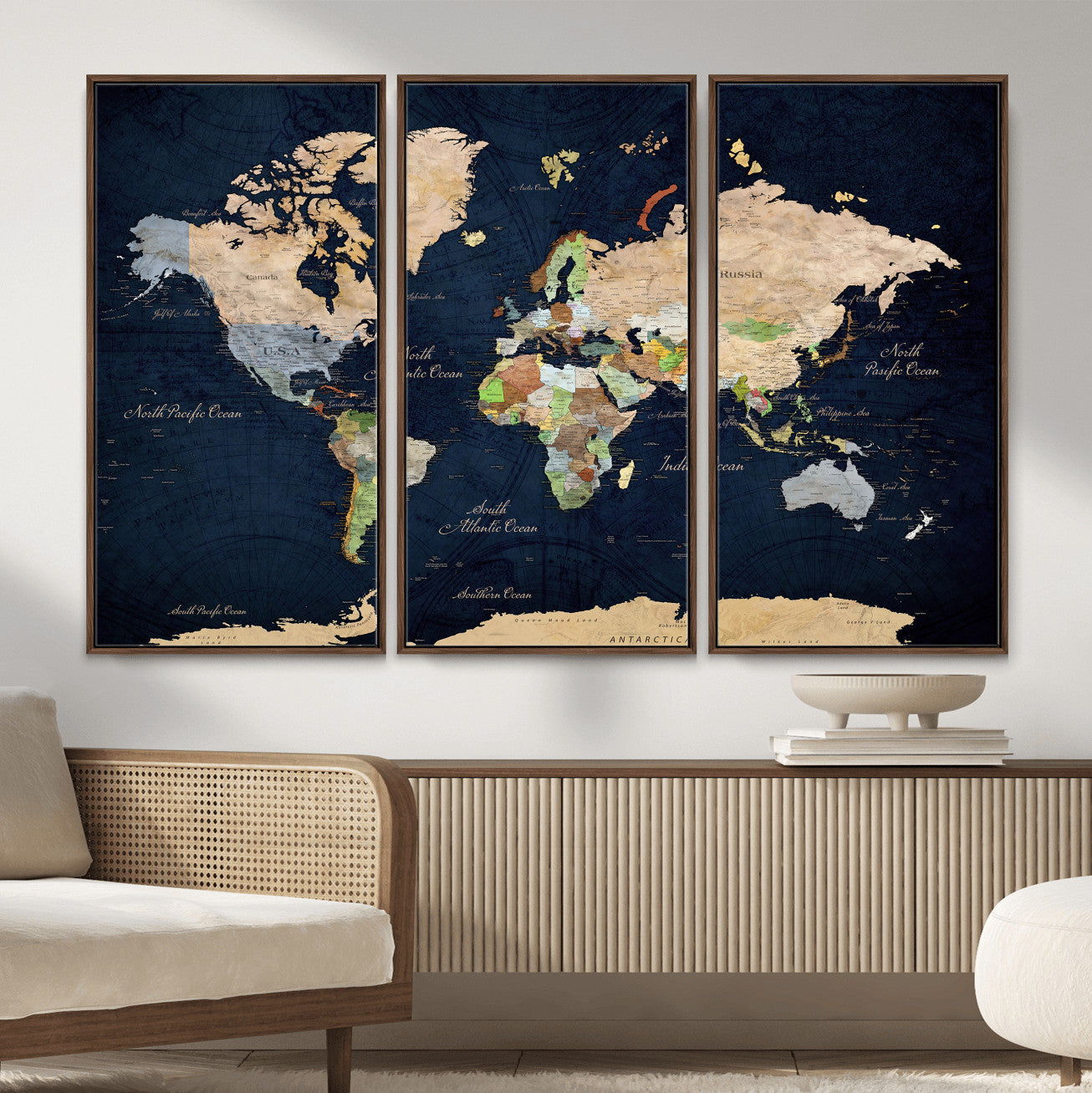 76603563-MGV-CV-36X24 - World Map Wall Art Canvas Print, Modern Decorative Framed Map Artwork Prints for Living Room, Office, Bedroom Wall Decor