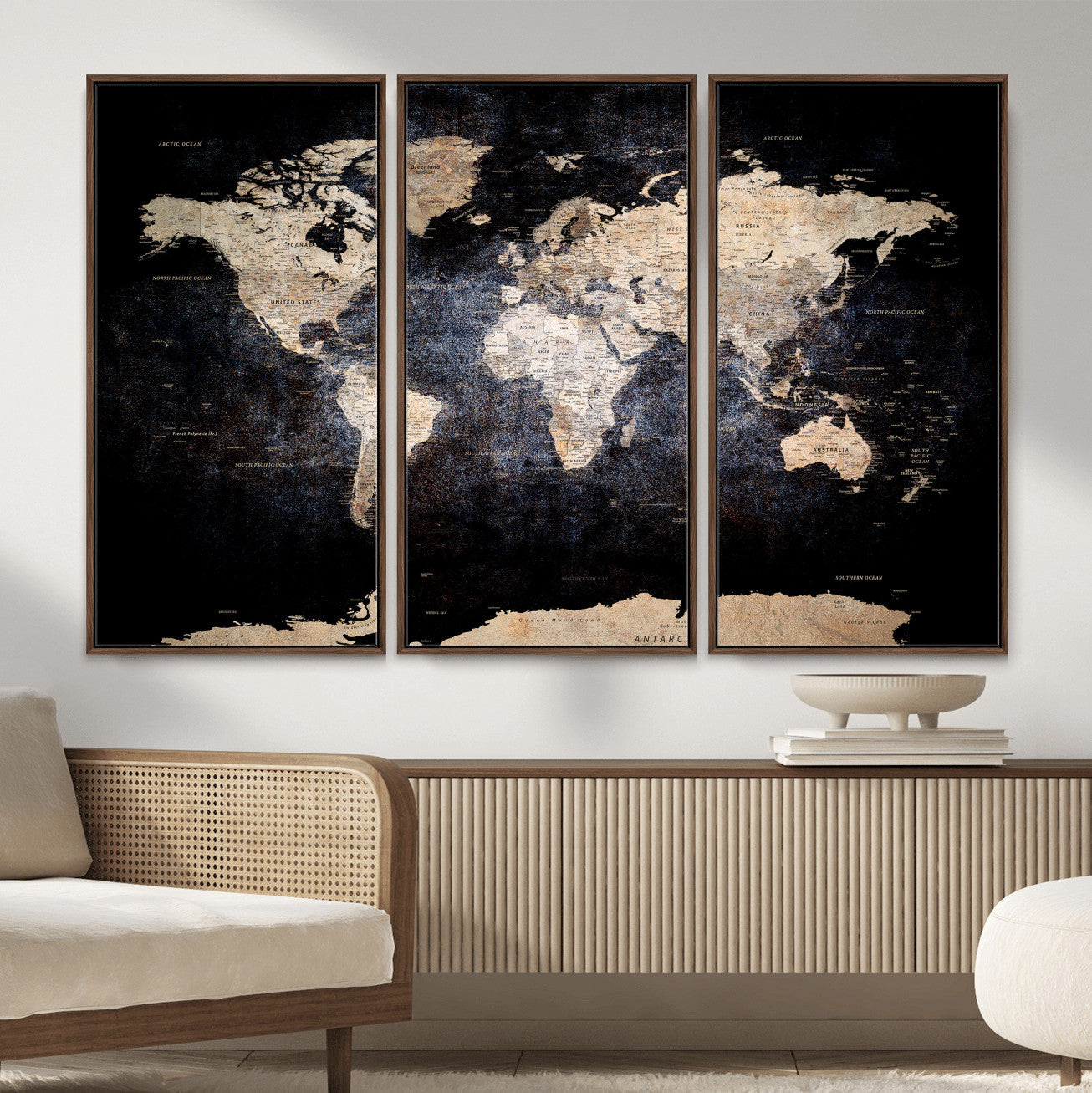 56713386-MGV-CV-36X24 - World Map Wall Art Canvas Print, Modern Decorative Framed Map Artwork Prints for Living Room, Office, Bedroom Wall Decor