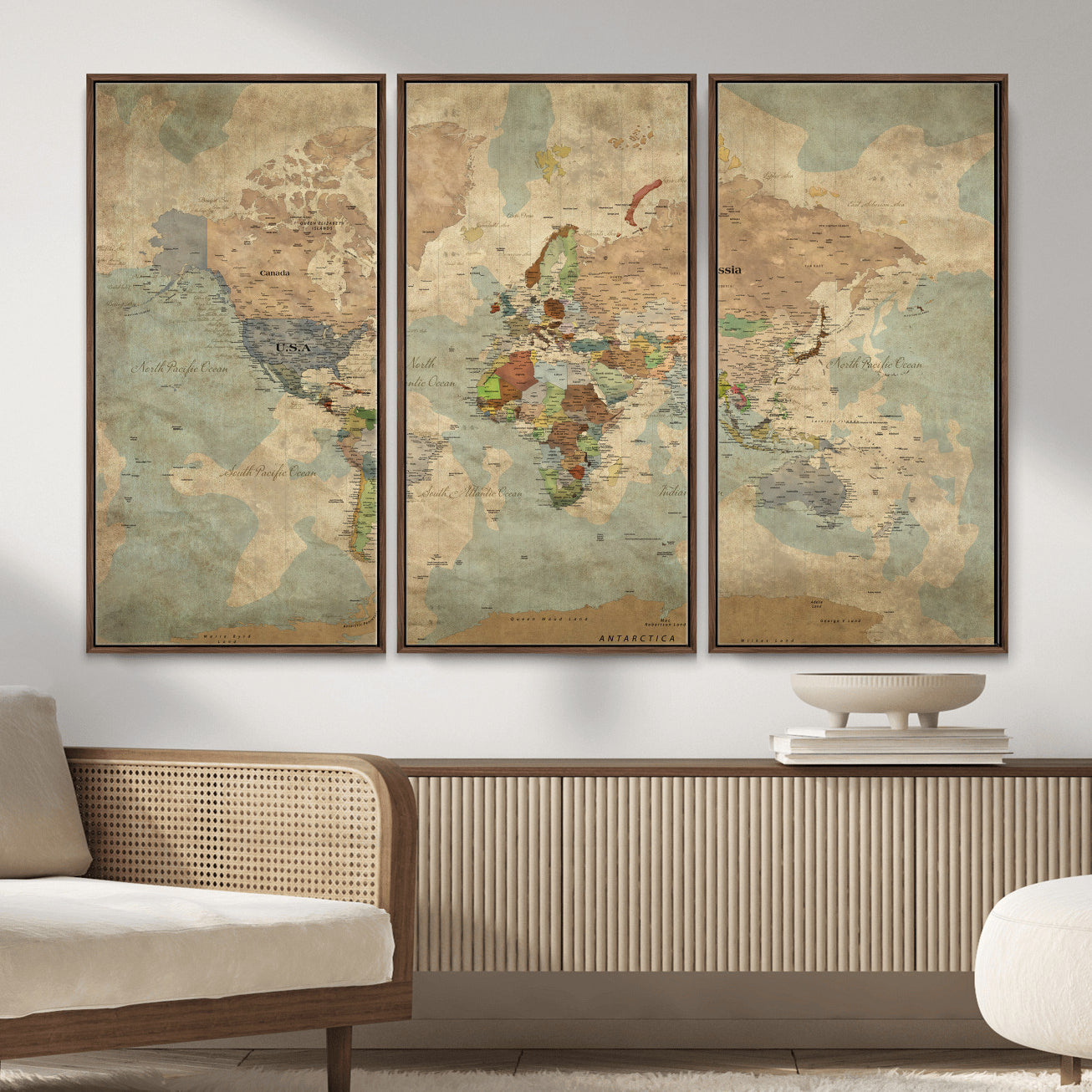 31492148-MGV-CV-36X24 - World Map Wall Art Canvas Print, Modern Decorative Framed Map Artwork Prints for Living Room, Office, Bedroom Wall Decor