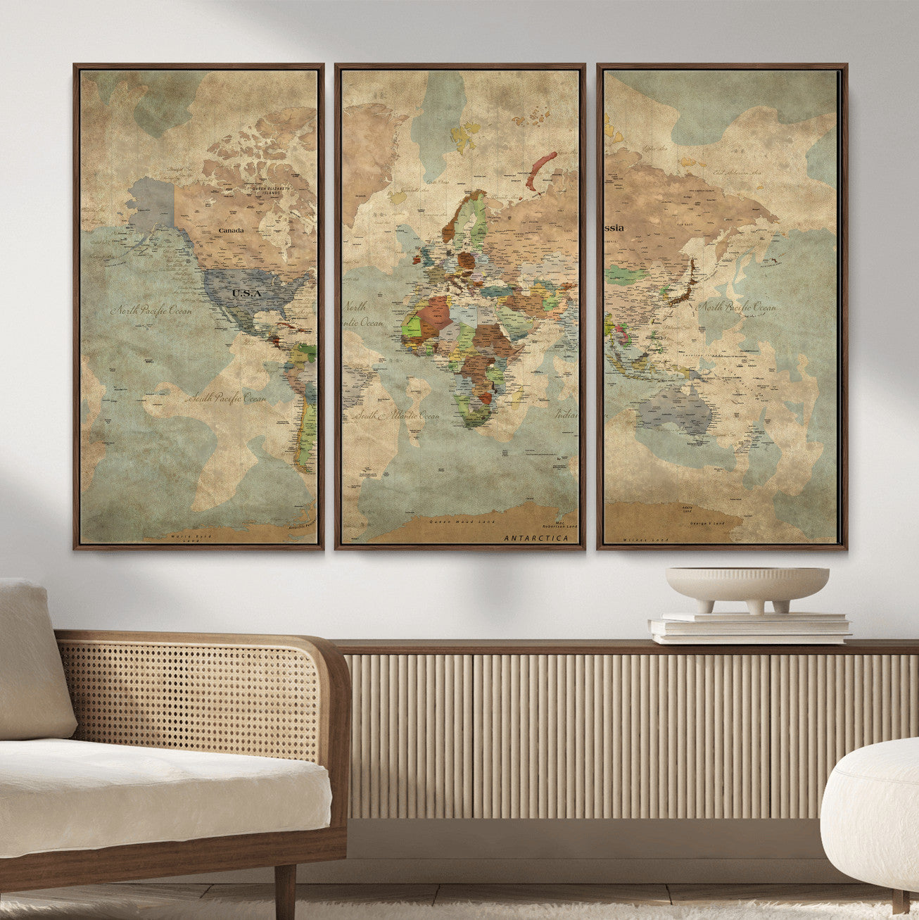 31492148-MGV-CV-36X24 - World Map Wall Art Canvas Print, Modern Decorative Framed Map Artwork Prints for Living Room, Office, Bedroom Wall Decor