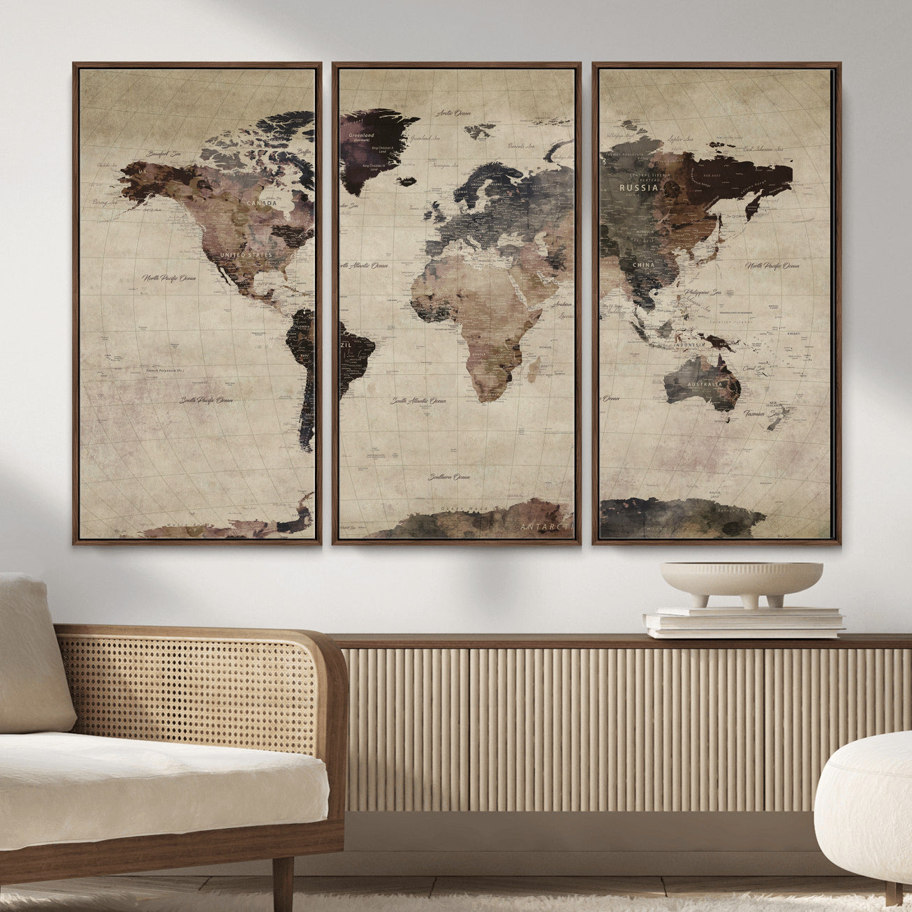 59159103-MGV-CV-36X24 - World Map Wall Art Canvas Print, Modern Decorative Framed Map Artwork Prints for Living Room, Office, Bedroom Wall Decor