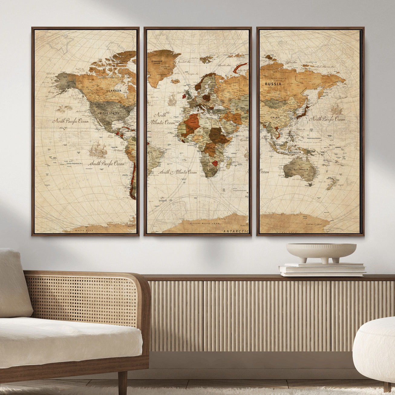 29684537-MGV-CV-36X24 - World Map Wall Art Canvas Print, Modern Decorative Framed Map Artwork Prints for Living Room, Office, Bedroom Wall Decor