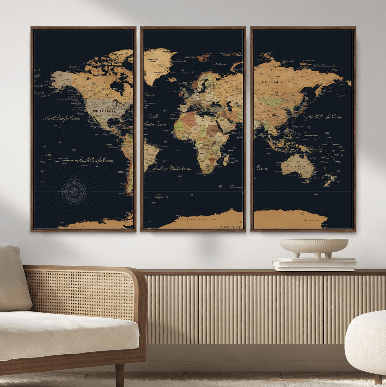 87280374-MGV-CV-36X24 - World Map Wall Art Canvas Print, Modern Decorative Framed Map Artwork Prints for Living Room, Office, Bedroom Wall Decor