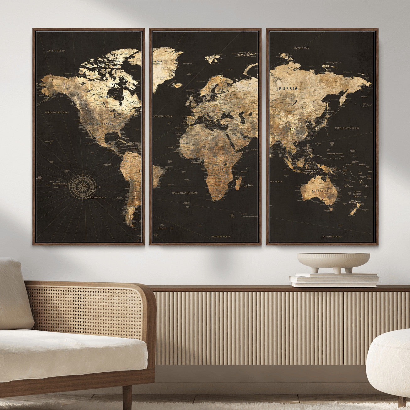 70985630-MGV-CV-36X24 - World Map Wall Art Canvas Print, Modern Decorative Framed Map Artwork Prints for Living Room, Office, Bedroom Wall Decor