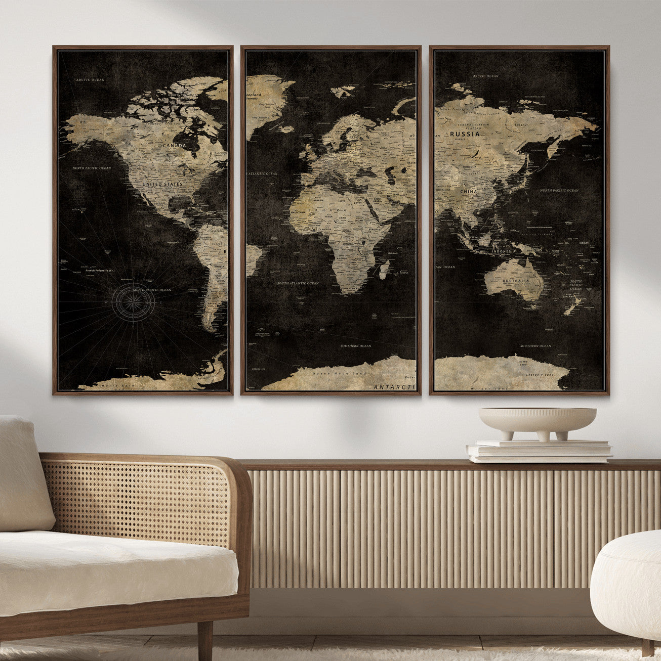 60653880-MGV-CV-36X24 - World Map Wall Art Canvas Print, Modern Decorative Framed Map Artwork Prints for Living Room, Office, Bedroom Wall Decor