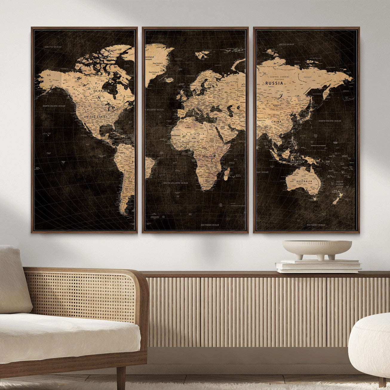 15118265-MGV-CV-36X24 - World Map Wall Art Canvas Print, Modern Decorative Framed Map Artwork Prints for Living Room, Office, Bedroom Wall Decor