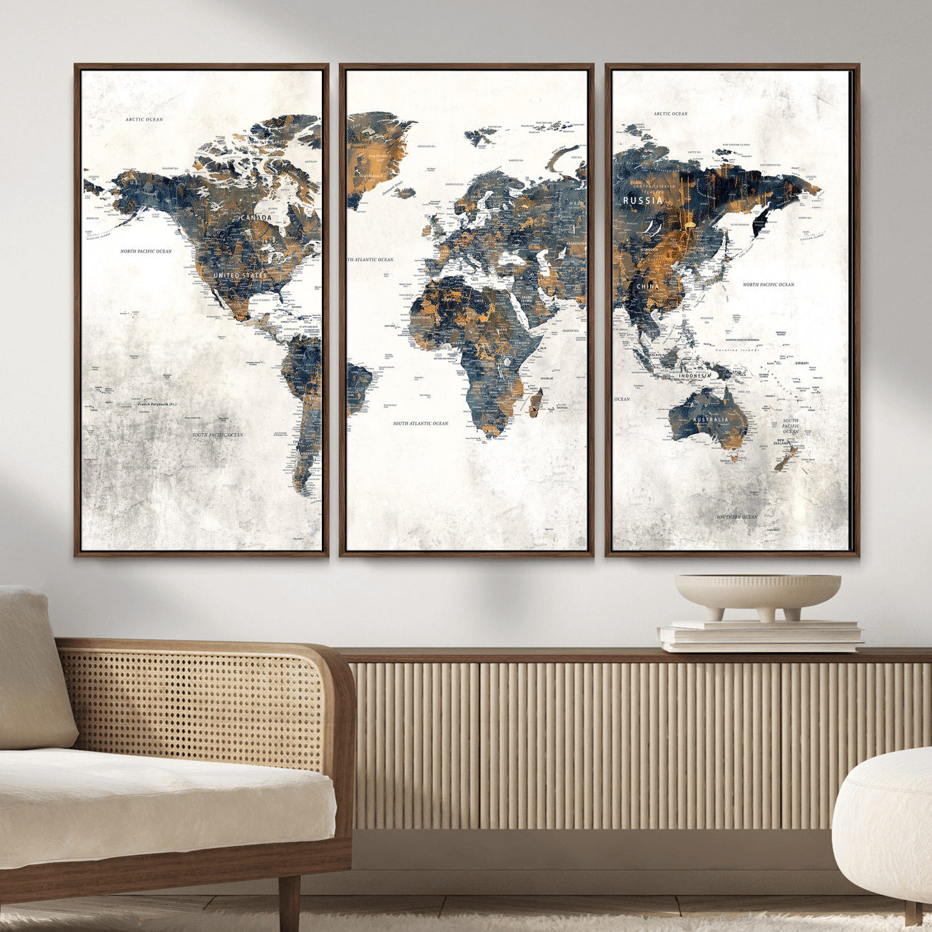 52451147-MGV-CV-36X24 - World Map Wall Art Canvas Print, Modern Decorative Framed Map Artwork Prints for Living Room, Office, Bedroom Wall Decor