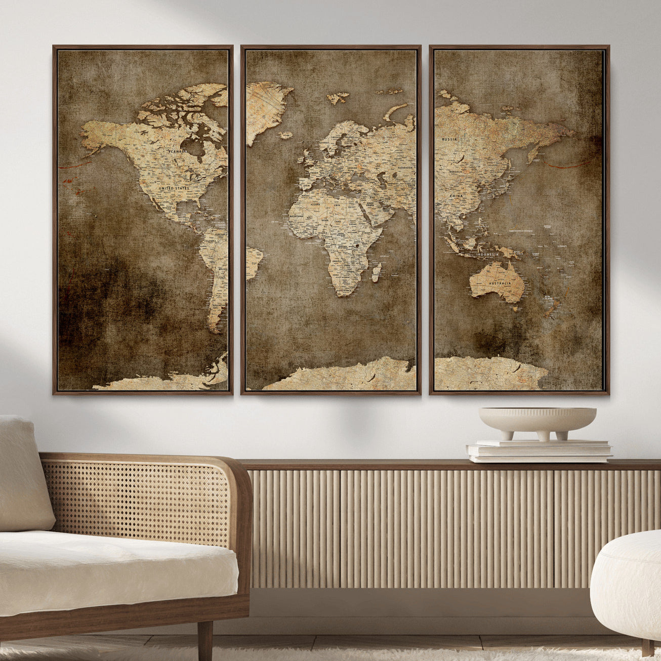 35847542-MGV-CV-36X24 - World Map Wall Art Canvas Print, Modern Decorative Framed Map Artwork Prints for Living Room, Office, Bedroom Wall Decor