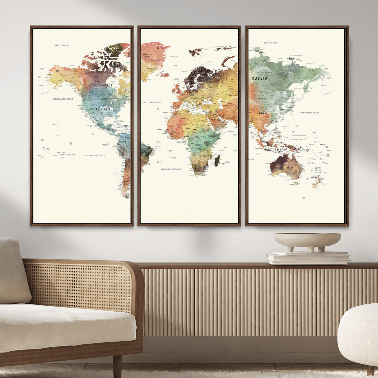64206059-MGV-CV-36X24 - World Map Wall Art Canvas Print, Modern Decorative Framed Map Artwork Prints for Living Room, Office, Bedroom Wall Decor