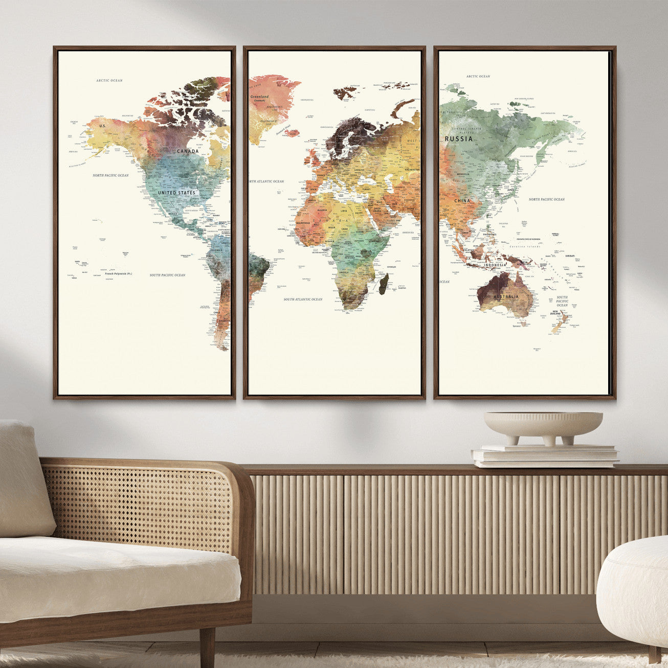 64206059-MGV-CV-36X24 - World Map Wall Art Canvas Print, Modern Decorative Framed Map Artwork Prints for Living Room, Office, Bedroom Wall Decor